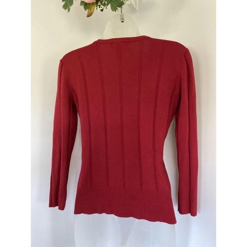 Apostrophe Red Sequined Cable Sweater Size Small - Picture 8 of 10